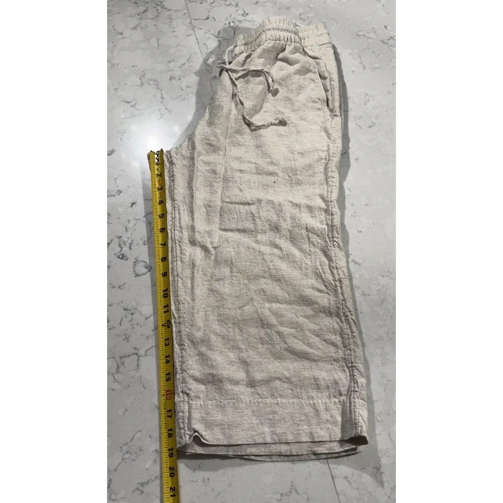 Banana Republic Wide Leg Crop Pants Womens Large Beige Linen Relaxed Fit Coastal